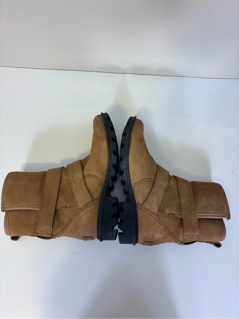 Sorel Tan Suede Buckle Combat-Style Fur Lined Mid Calf Boots Women’s 7